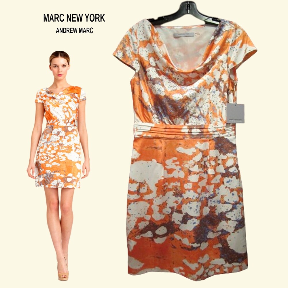 MARC NEW YORK Andrew Marc NWT Abstract Watercolor Cowl Neck Dress 8